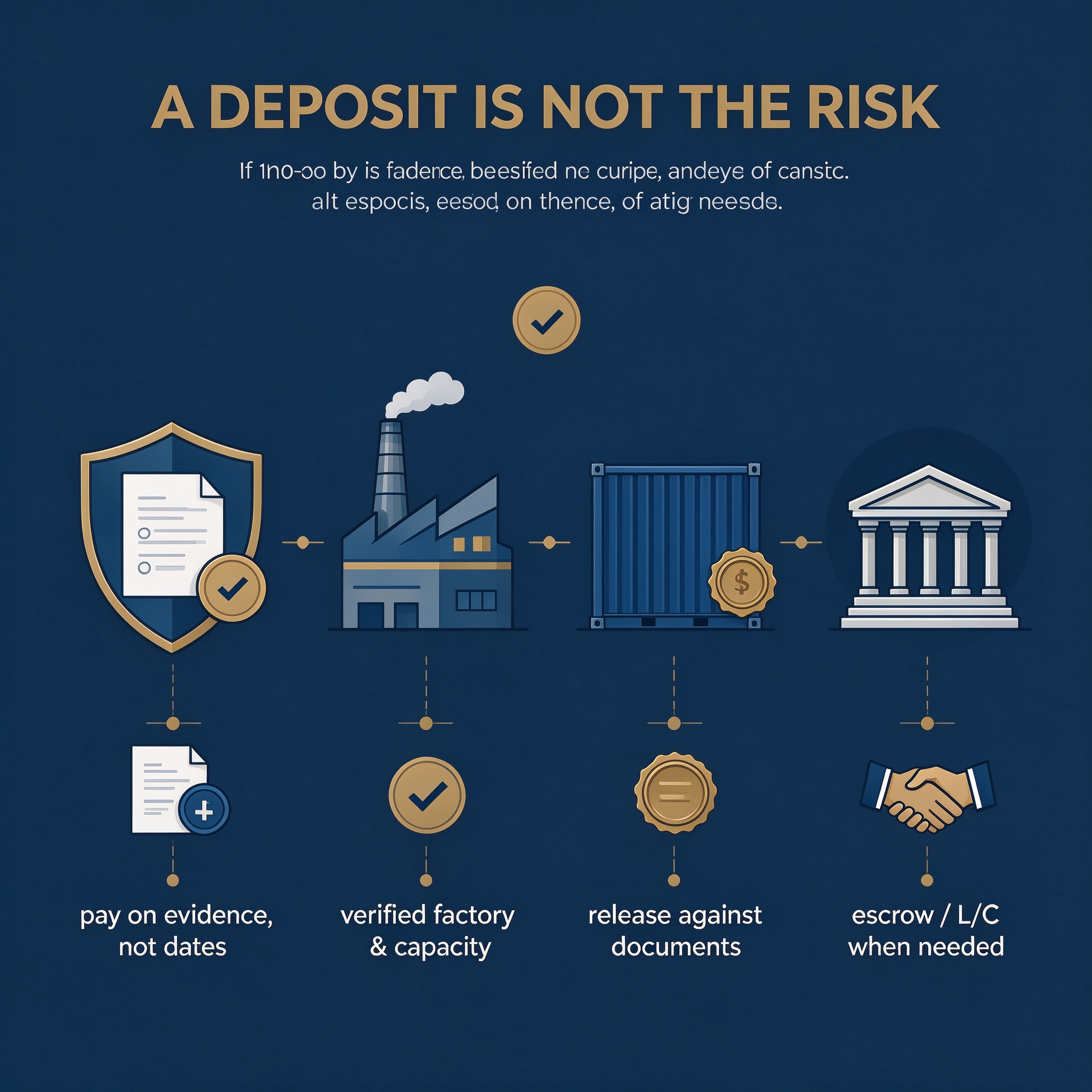 SolarBridge Advisory infographic: pay on evidence, verify factory and capacity, release against documents, use escrow or L/C when needed